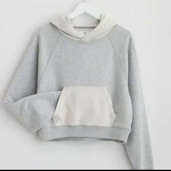 NWOT Aerie Luxe Inside Out Cropped Hoodie in Combo Grey Size S - Picture 1 of 6